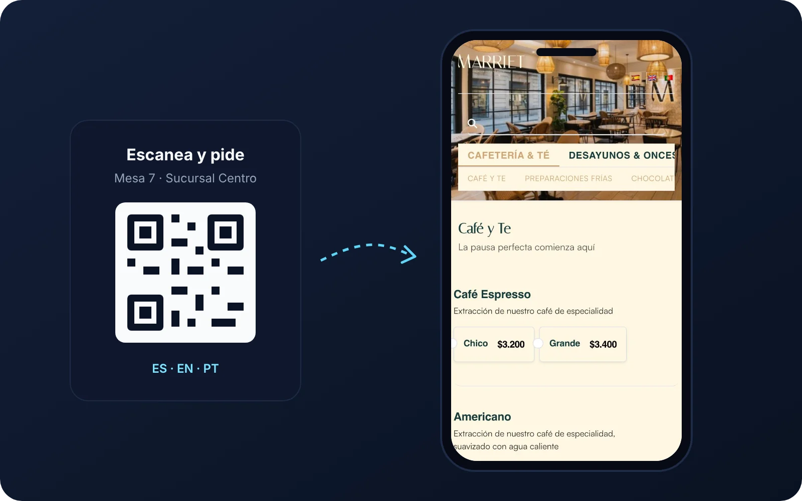 Carta digital de Marriet en Azkintun Menú, abierta en un celular desde el QR de la mesa